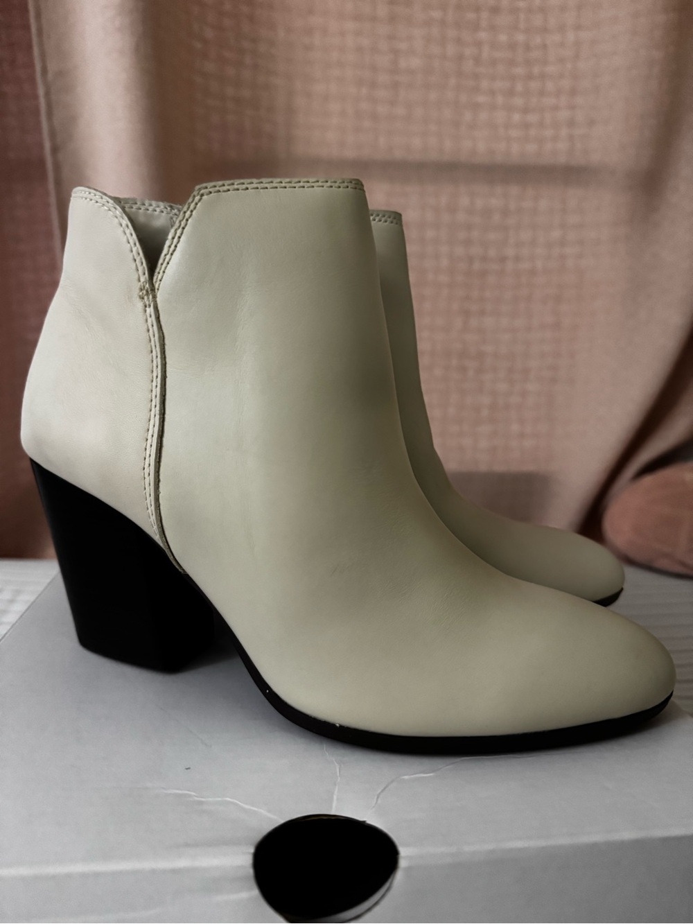 Aldo Cream Ankle Booties with Black Block Heel